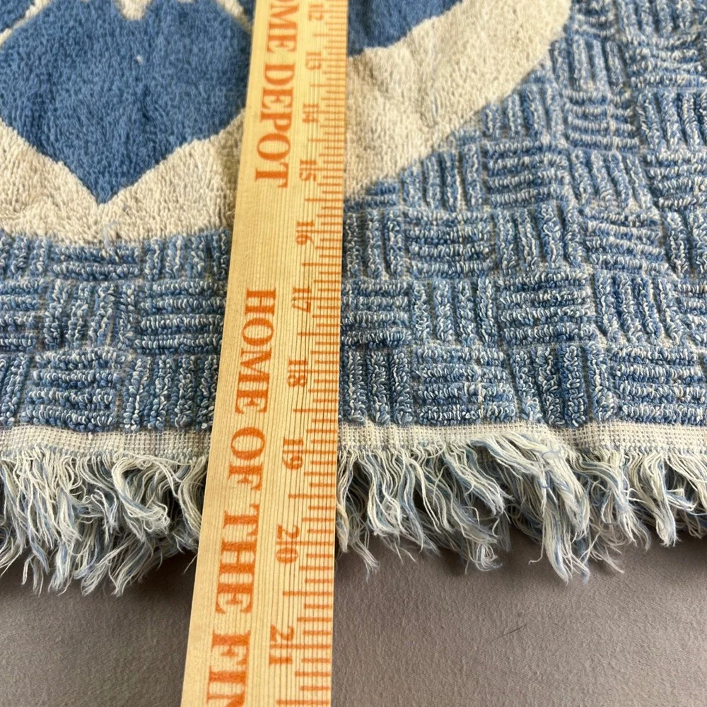 Vintage Cannon Monticello Blue White Floral bath Cotton Fringed Reversible